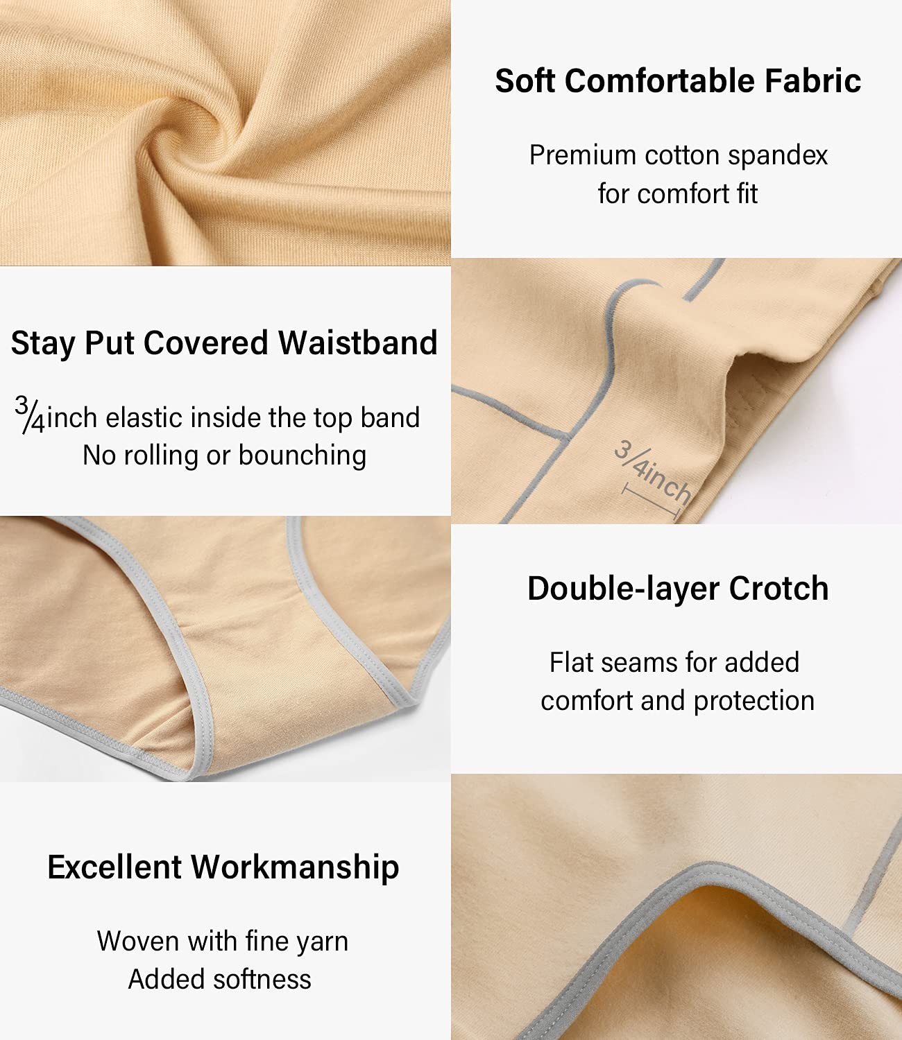wirarpa Women’s Cotton Underwear Stretch Mid Waisted Briefs 3X-Large, Beige