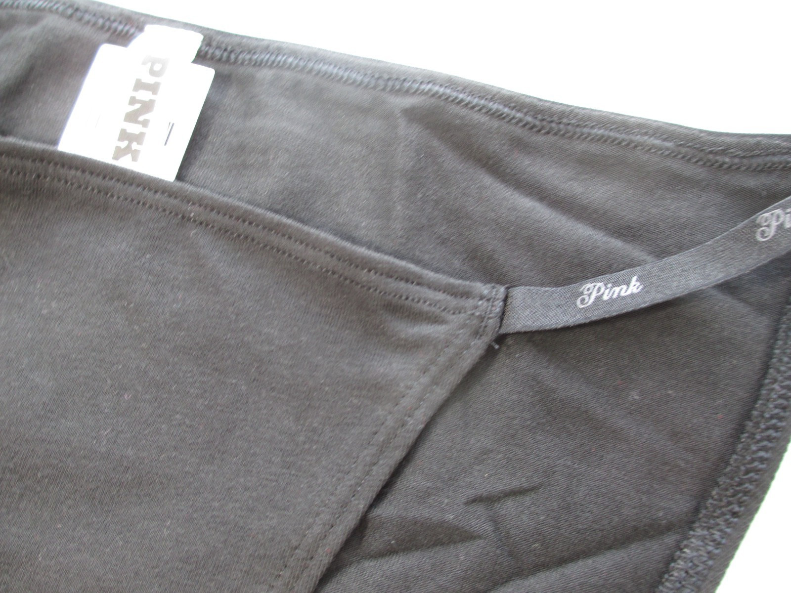 VICTORIA’S SECRET PINK Cotton String Bikini Panty M L Black NWT Shine VS Bow