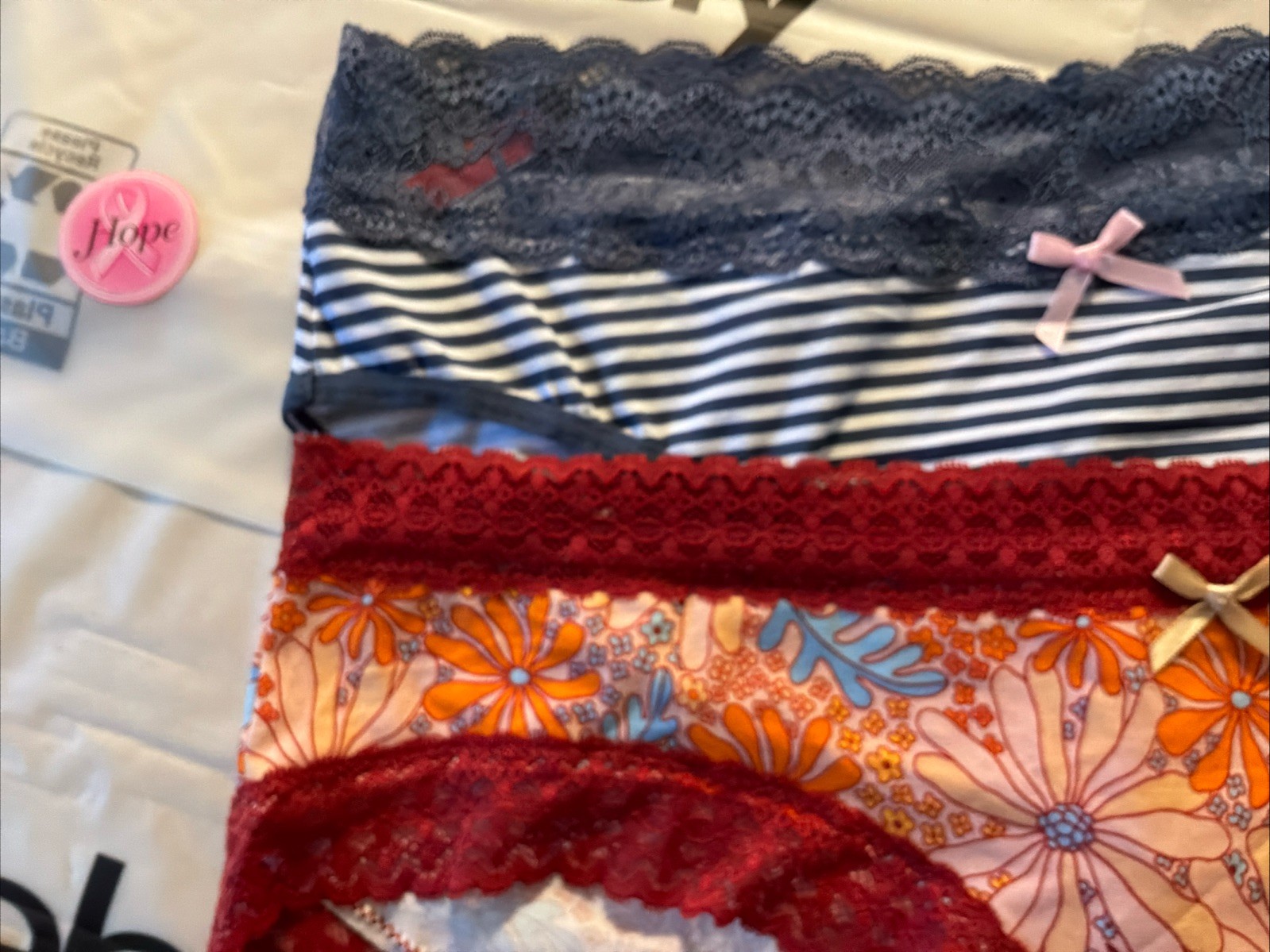 NWT Splendies Cotton Bikini 1XL Panties 1-Blue Stripe & 1-Orange Floral LaceTrim
