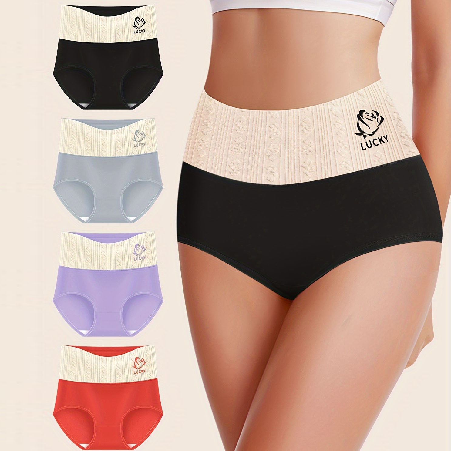 4 Pack Women’s Panties Full Coverage Briefs Jacquard High Rise Cotton Panties