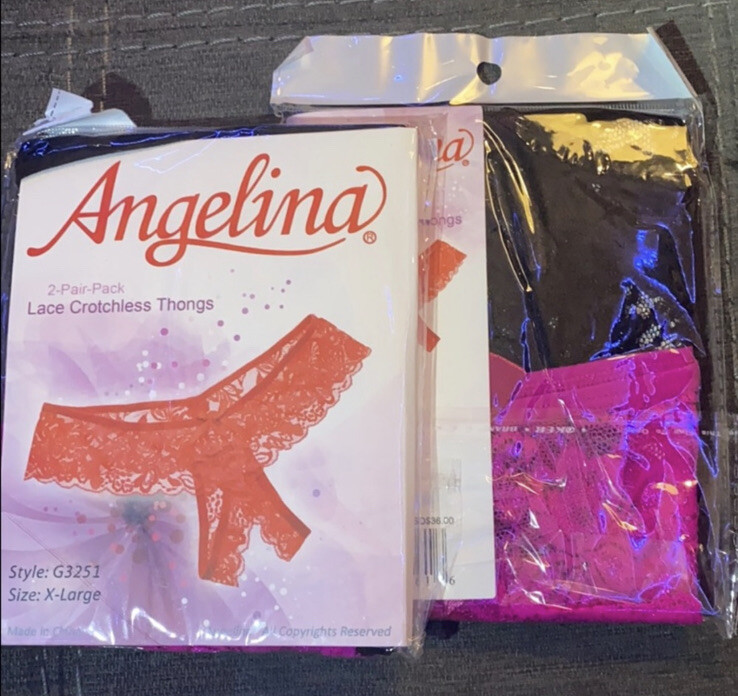 Angelina Lace Crotchless Thongs Size M