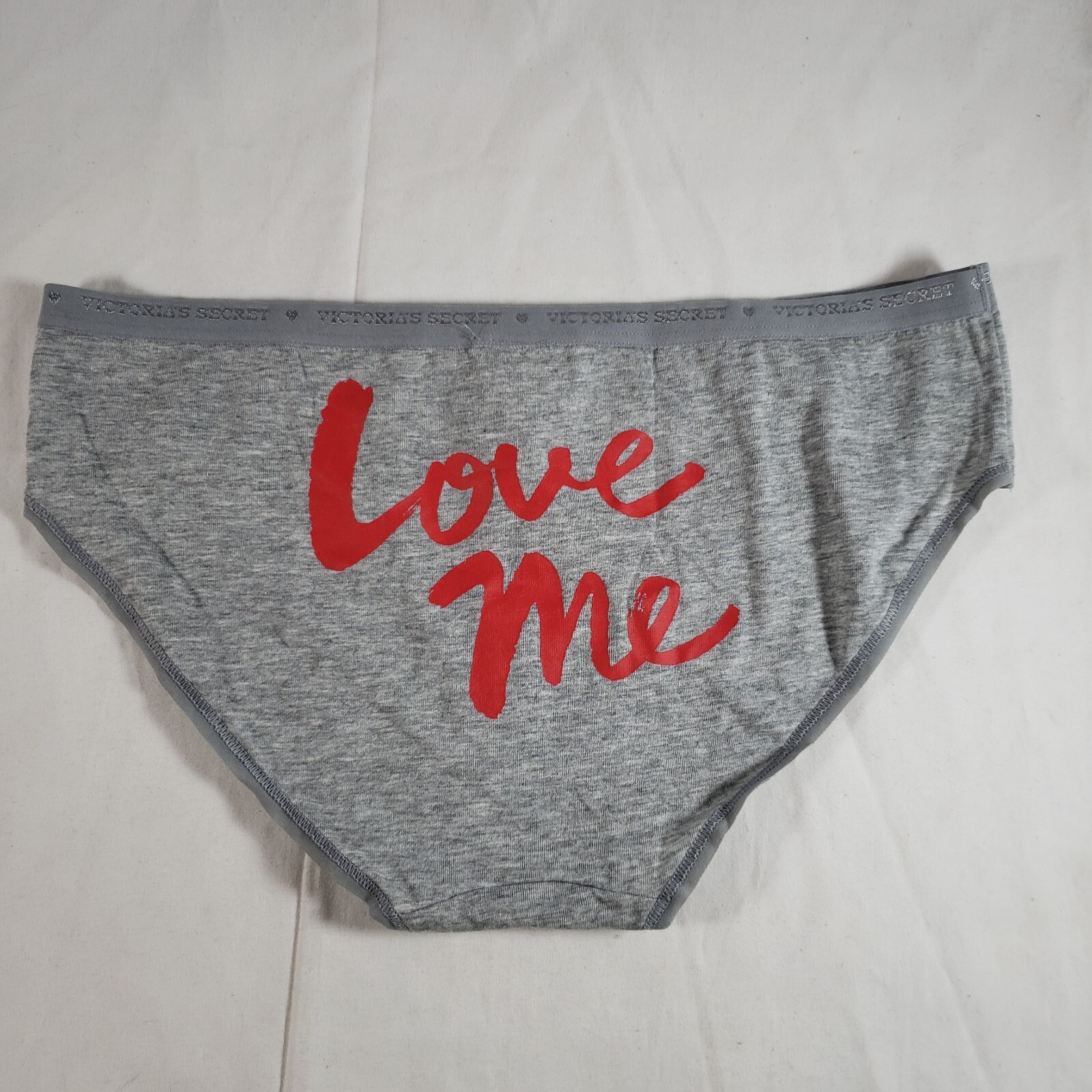 Victoria’s Secret Hiphugger Small Cotton Blend Gray Red Love Me