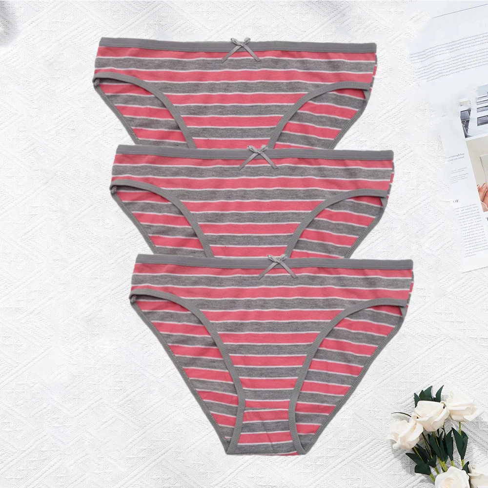 Cotton Panties Low Rise Striped Seamless Soft Breathable Underwear 3 Pcs