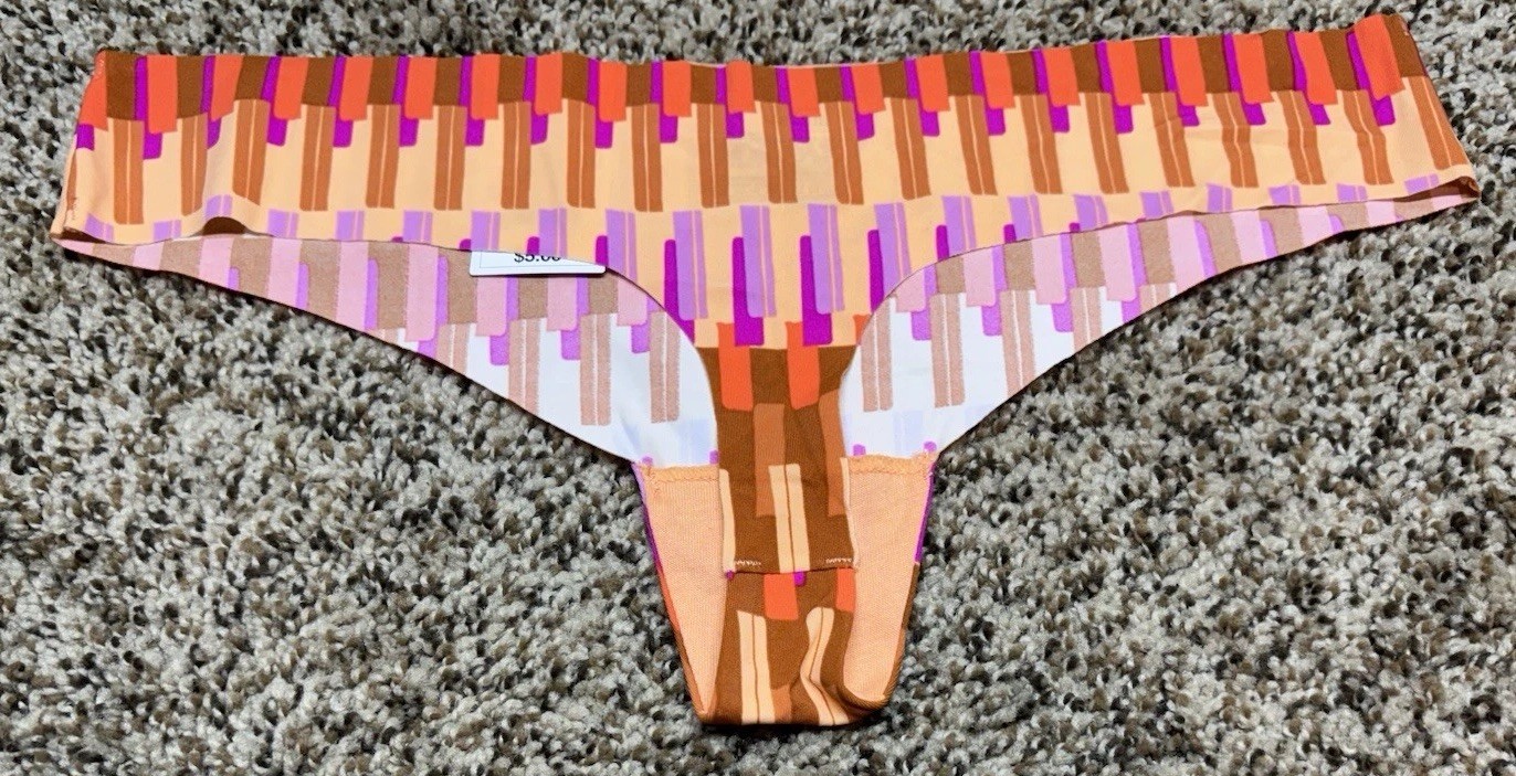 Auden Orange/Multi-Color Invisible Edge Thong. Size: M (8-10).