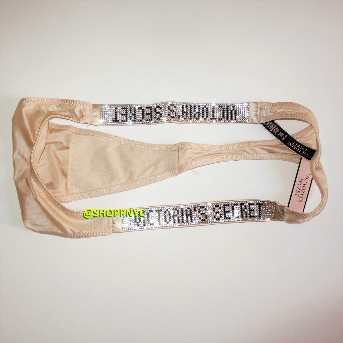 VICTORIA SECRET Very Sexy Shine Strap Thong Panty Size L Satin Smooth Logo Ivory