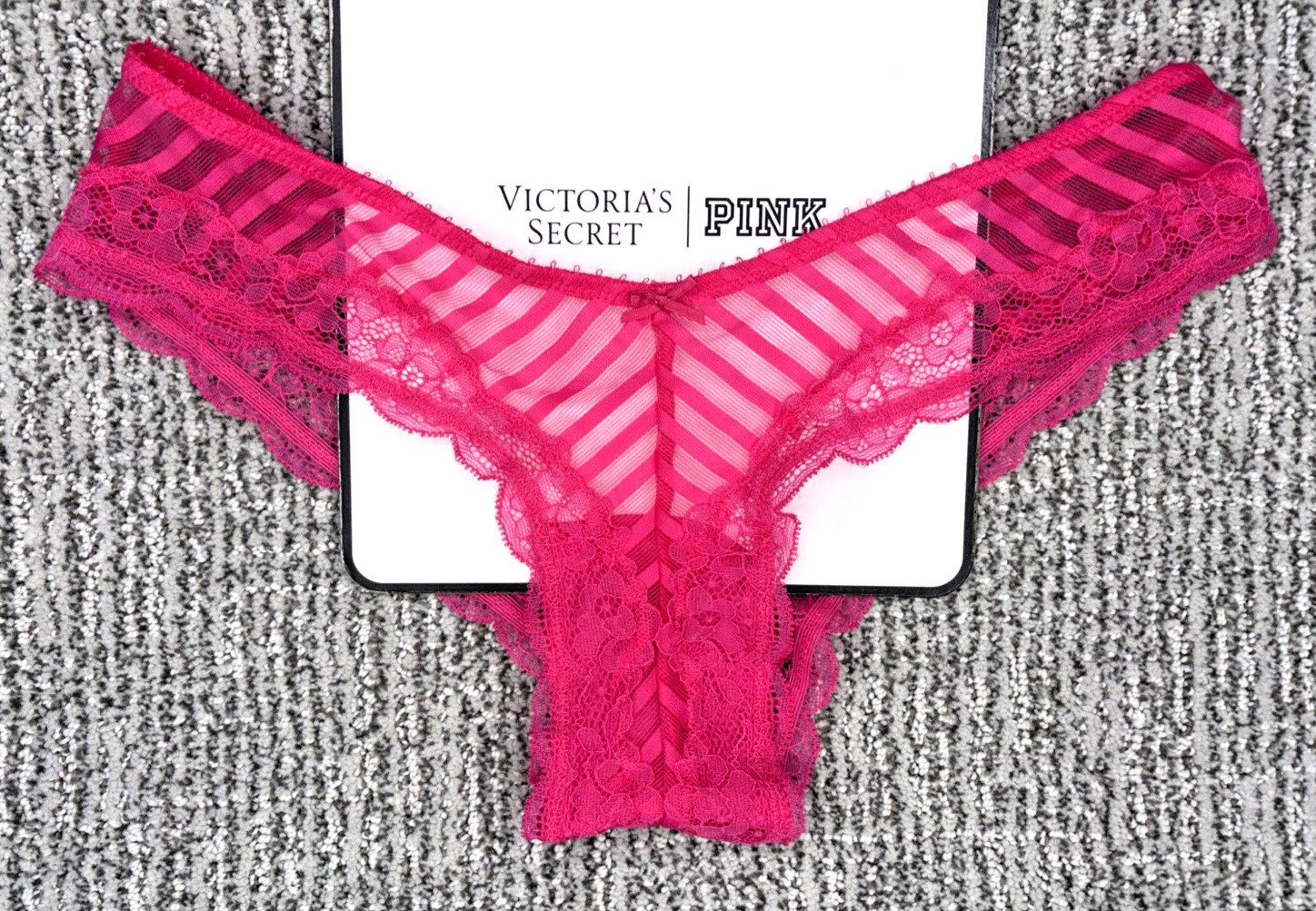 Victoria’s Secret Tease NWT Large Pink Sheer Stripe High Leg Cheeky Panty Sexy