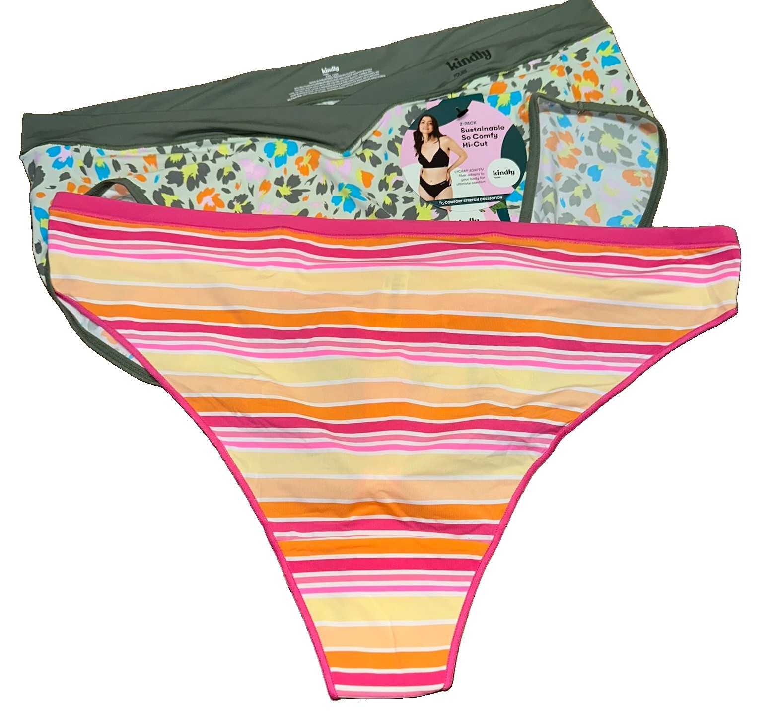 Kindly Yours Panties Mixed 2 Pack- 1 Thong 1 High Cut Panty Women’s XXL 20 New