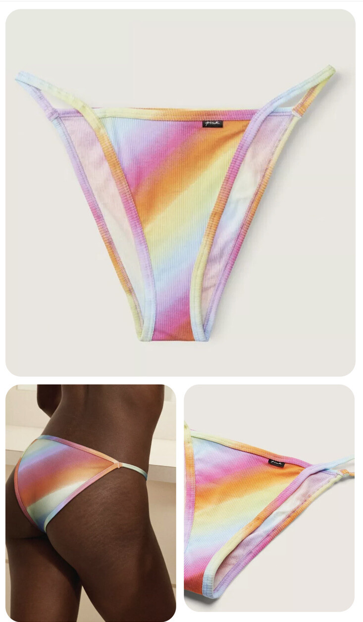 Victorias Secret PINK Rainbow Gradient High Leg String Panty Thong NWT RARE M