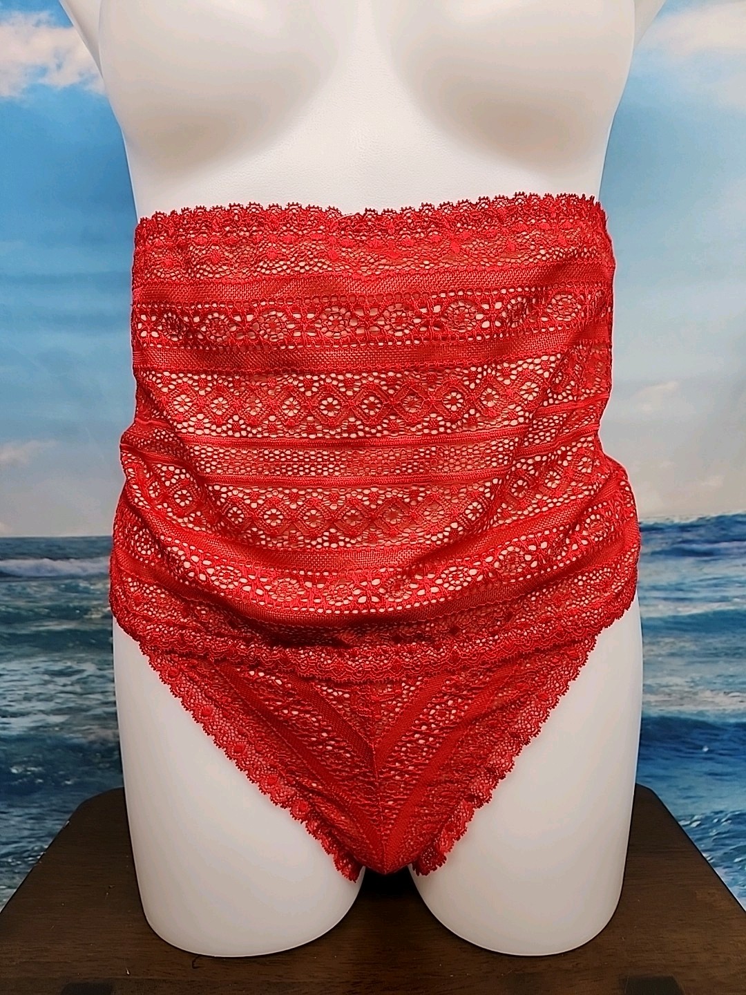Nwt – Popilush Shapewear Panties High-waisted Underwear Lace Thong Red- ,XXL