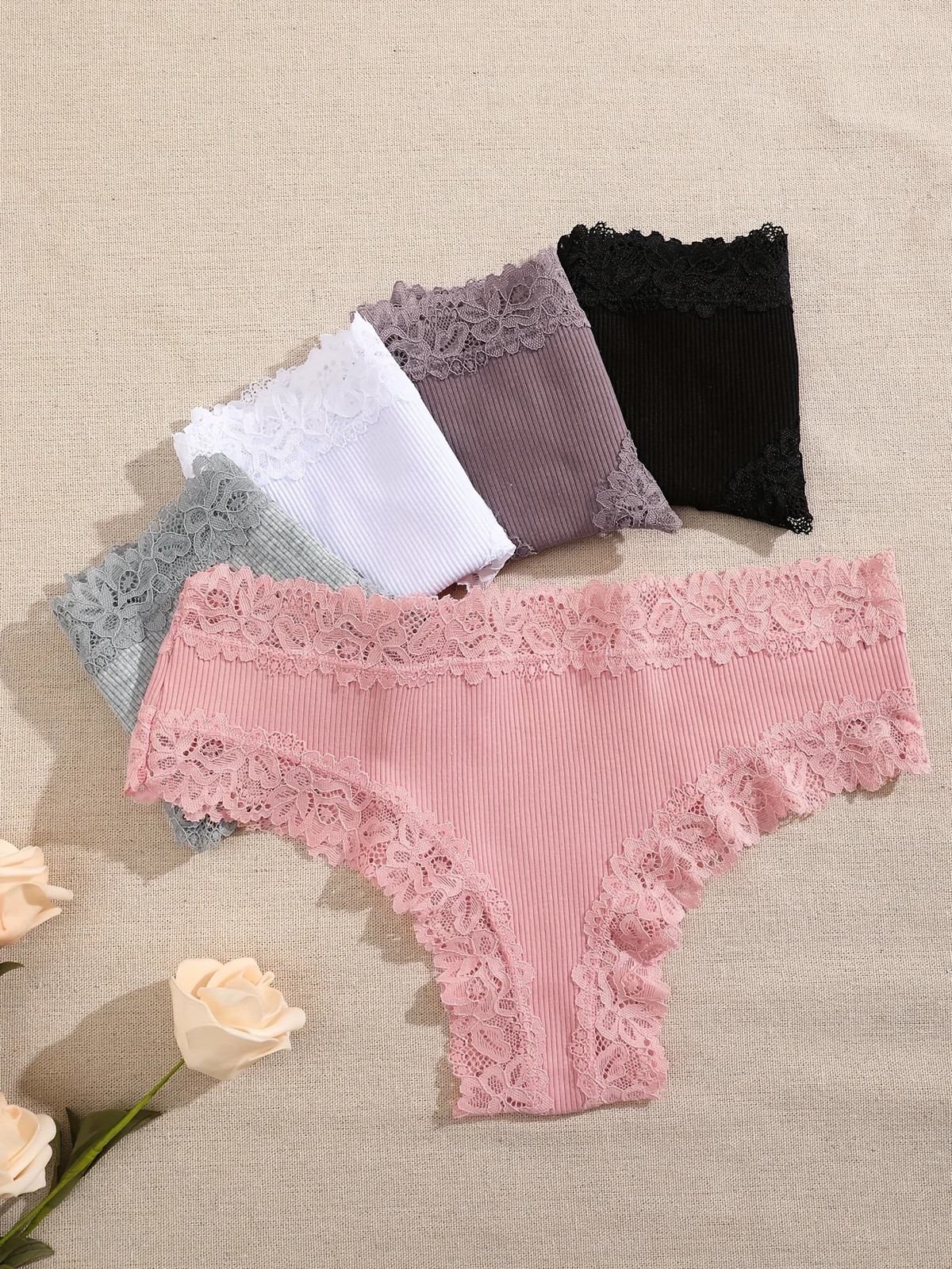 Cotton Lace Panties Women’s Low Waist Brazilian Bikini Briefs Soft 10 Pcs