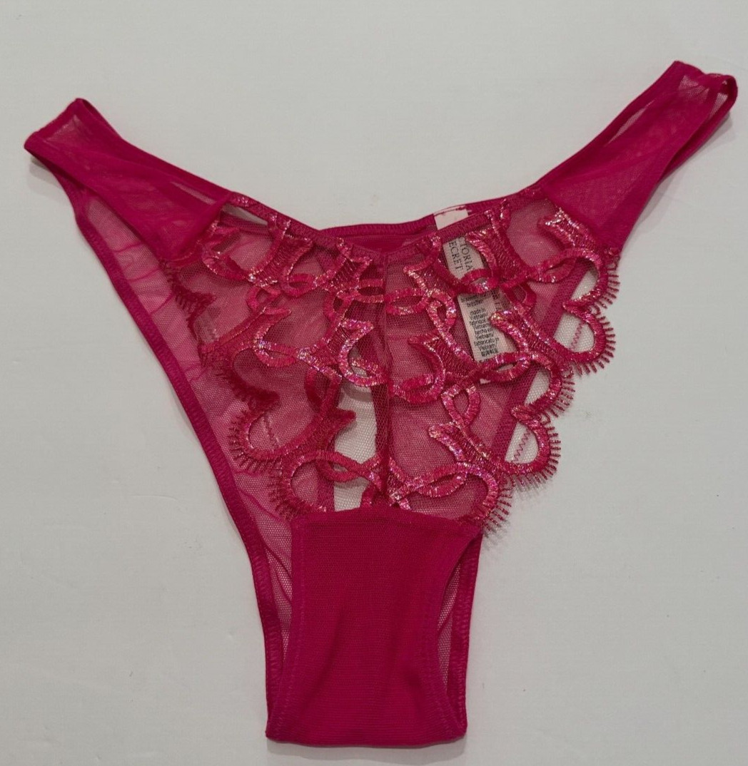 Victoria’s Secret DREAM ANGELS Heart Embroidery Open Back Brazilian Panty Pink S
