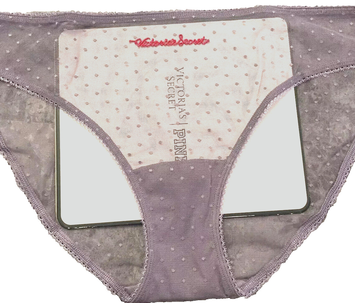 M Lilac Purple Polka Dot Mesh LOGO Stretch Victoria’s Secret BIKINI Panty