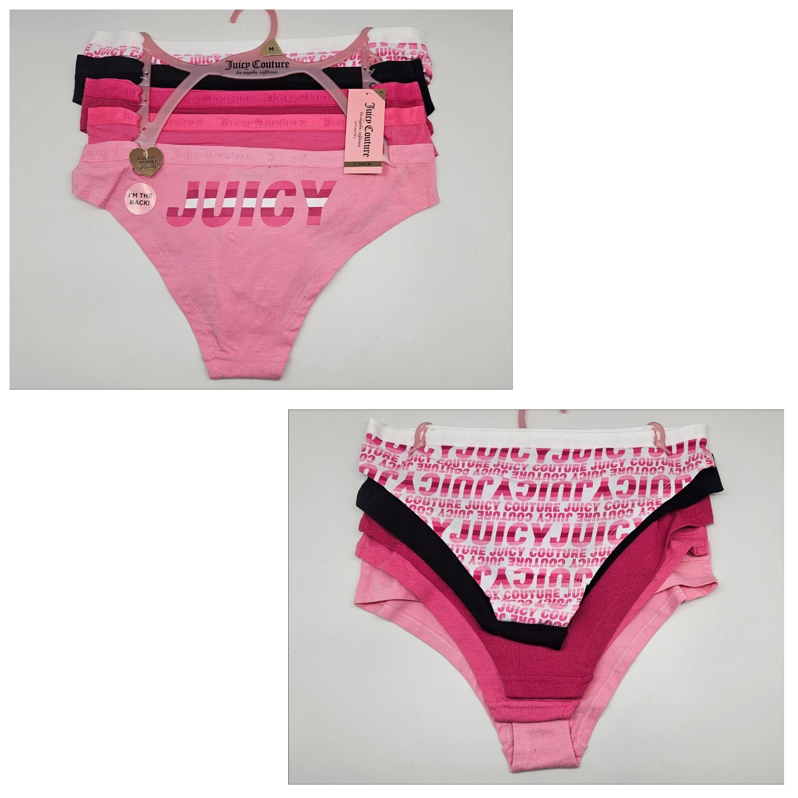 JUICY COUTURE 5 Pack Women’s M L XL Cotton Logo Panties White Black Pink Fuchsia