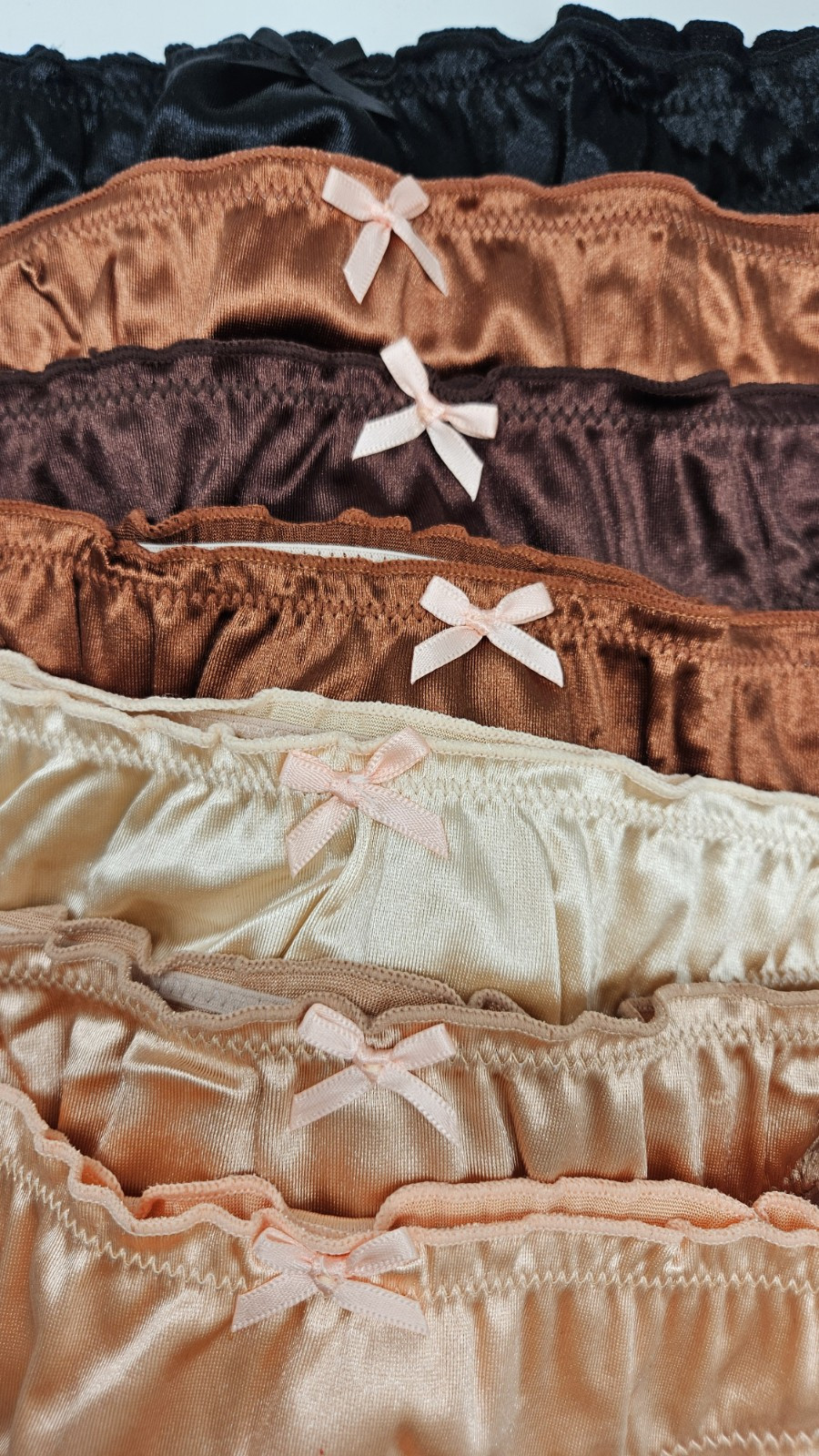 7 Pack Satin Silky Stretch Thongs Women’s S M L XL Black Brown Beige Peach Cream