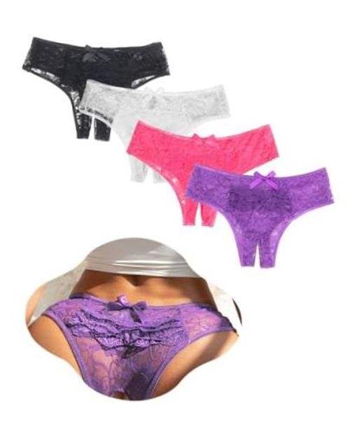 Women Plus Size Cheeky Panties Lace Thongs Panties Trim 4X-Large 4- Multicolor