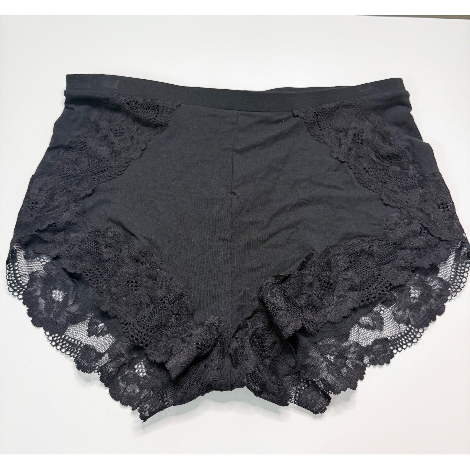 Victorias Secret Black Floral Lace Trim High Waist Boy Short Panty Small NWT