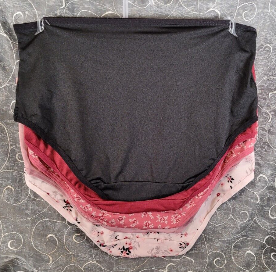 Laura Ashley 5 Microfiber Briefs Size 2X Solid, Floral w/ Lace Panel, Pink Black