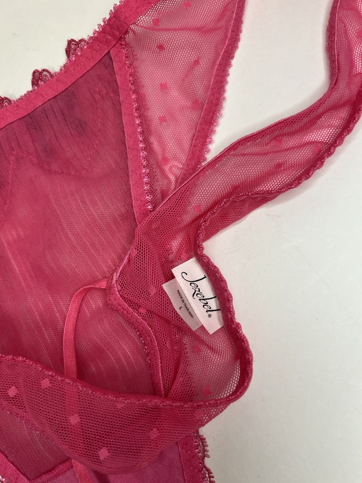 NWT JEZEBEL LARGE BLACK PINK BABYDOLL BOW LACE VINTAGE RARE THONG PANTIES