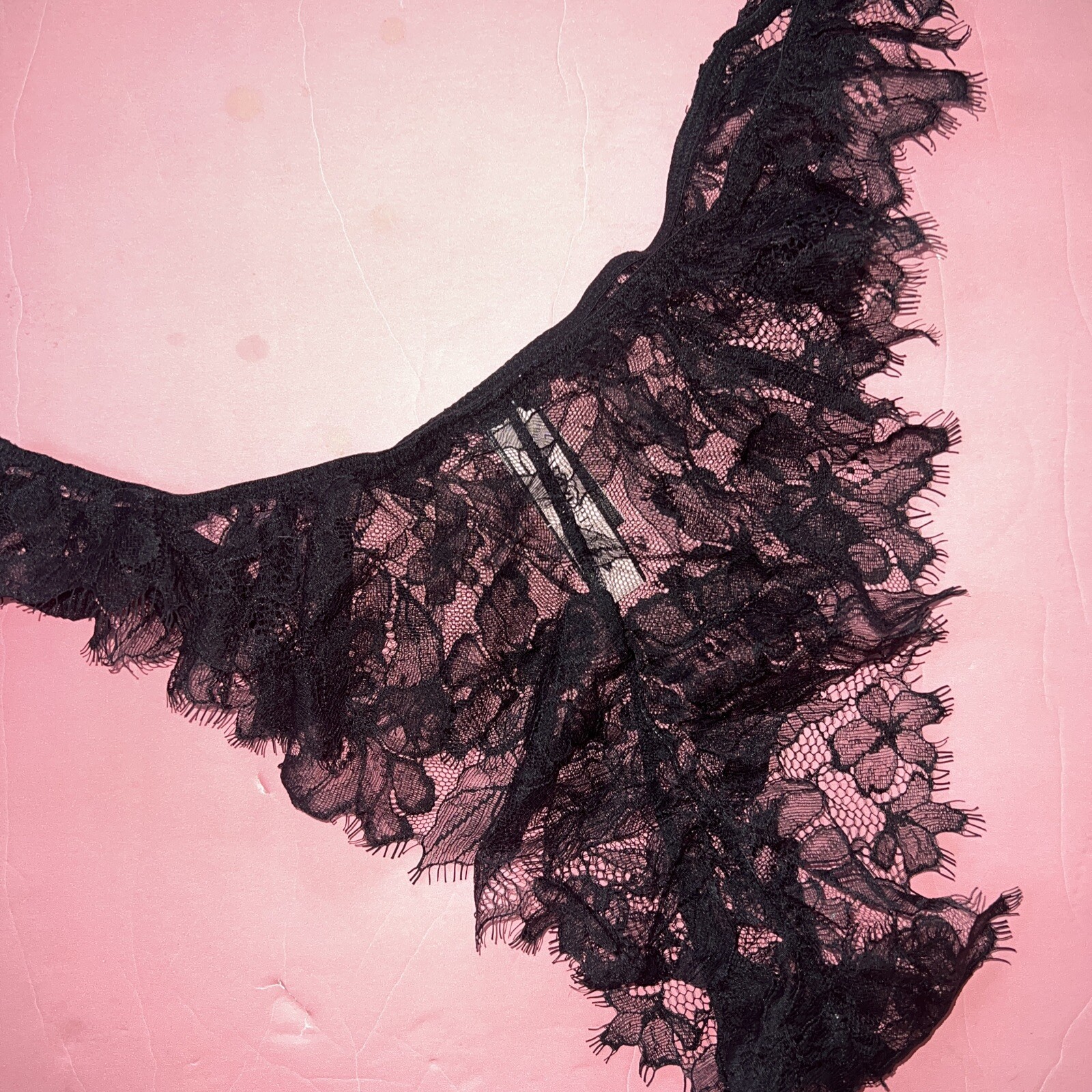 Victoria’s Secret L Panty Brazilian Slip BLACK LACE floral VERY SEXY