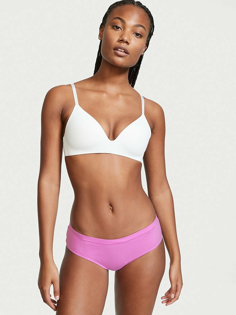 L XL Orchid Pink Victorias Secret Seamless Rib FULL Back Lace Hiphugger Pantie