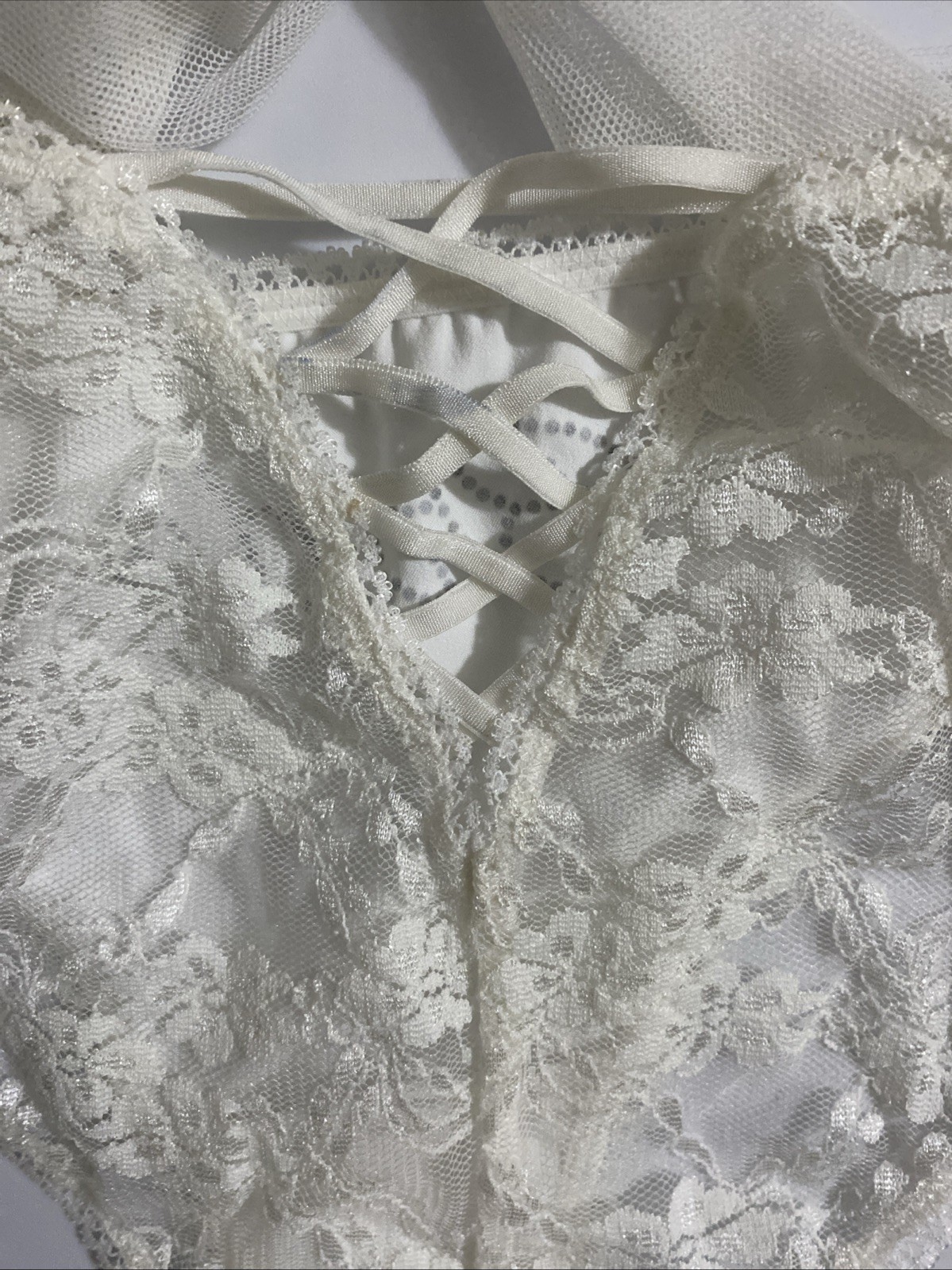 Victorias Secret I DO White Bride Bikini Panties Small Satin Lace V Lace-up Back