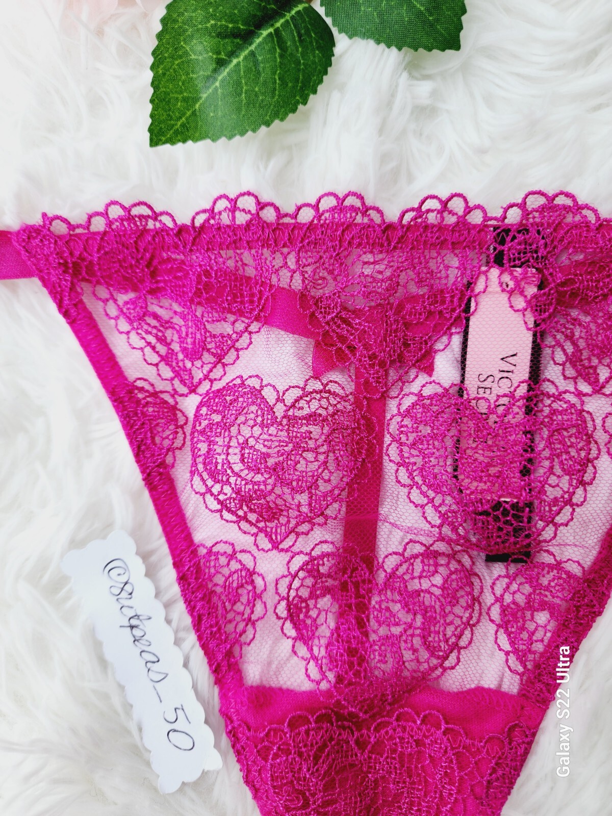 Victoria’s Secret Pink Heart Embroidery V-String Panties Size M Heart Charm Back