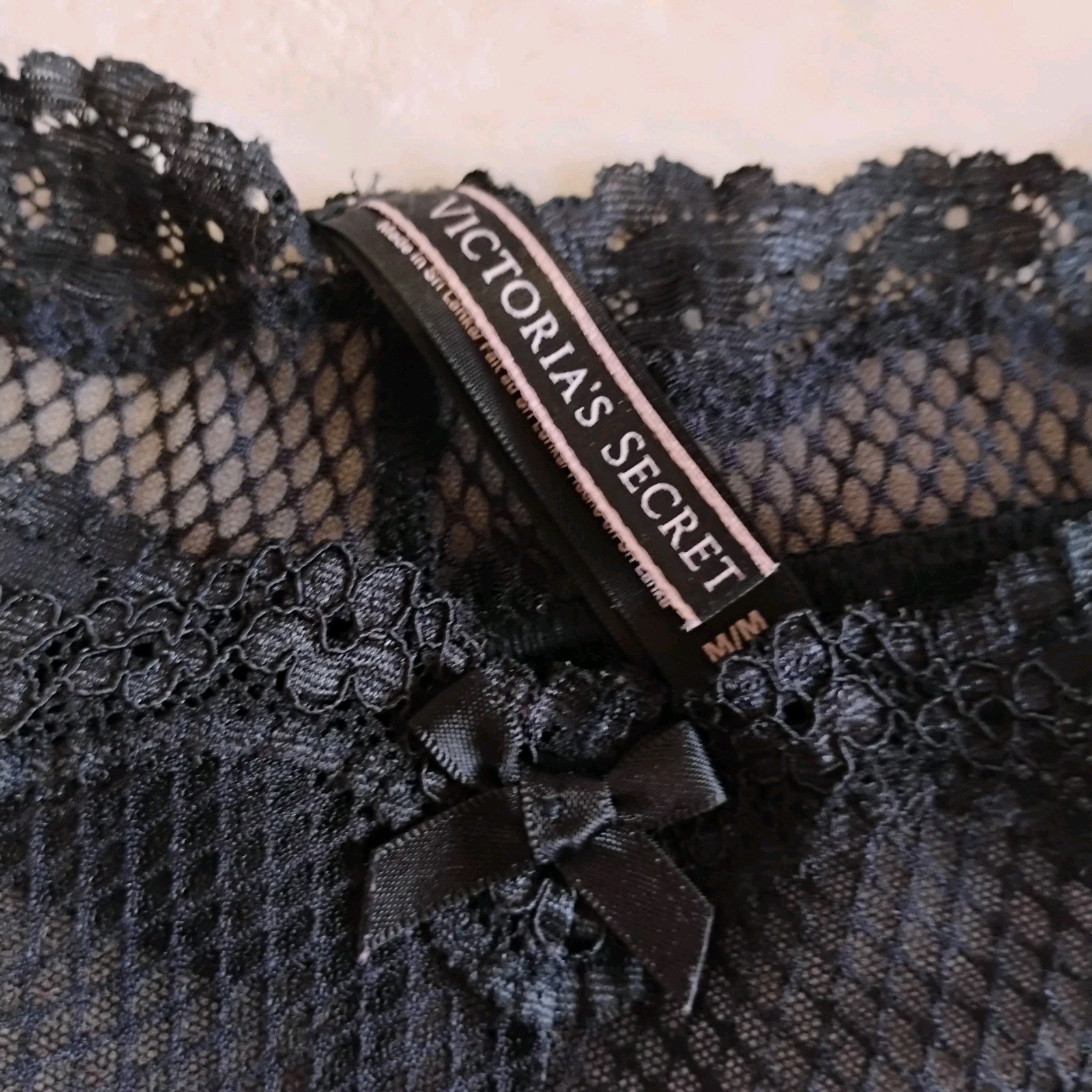 Victoria’s Secret Black Mesh Fishnet Cheeky Panty Size M 2015 Lace Ruffles