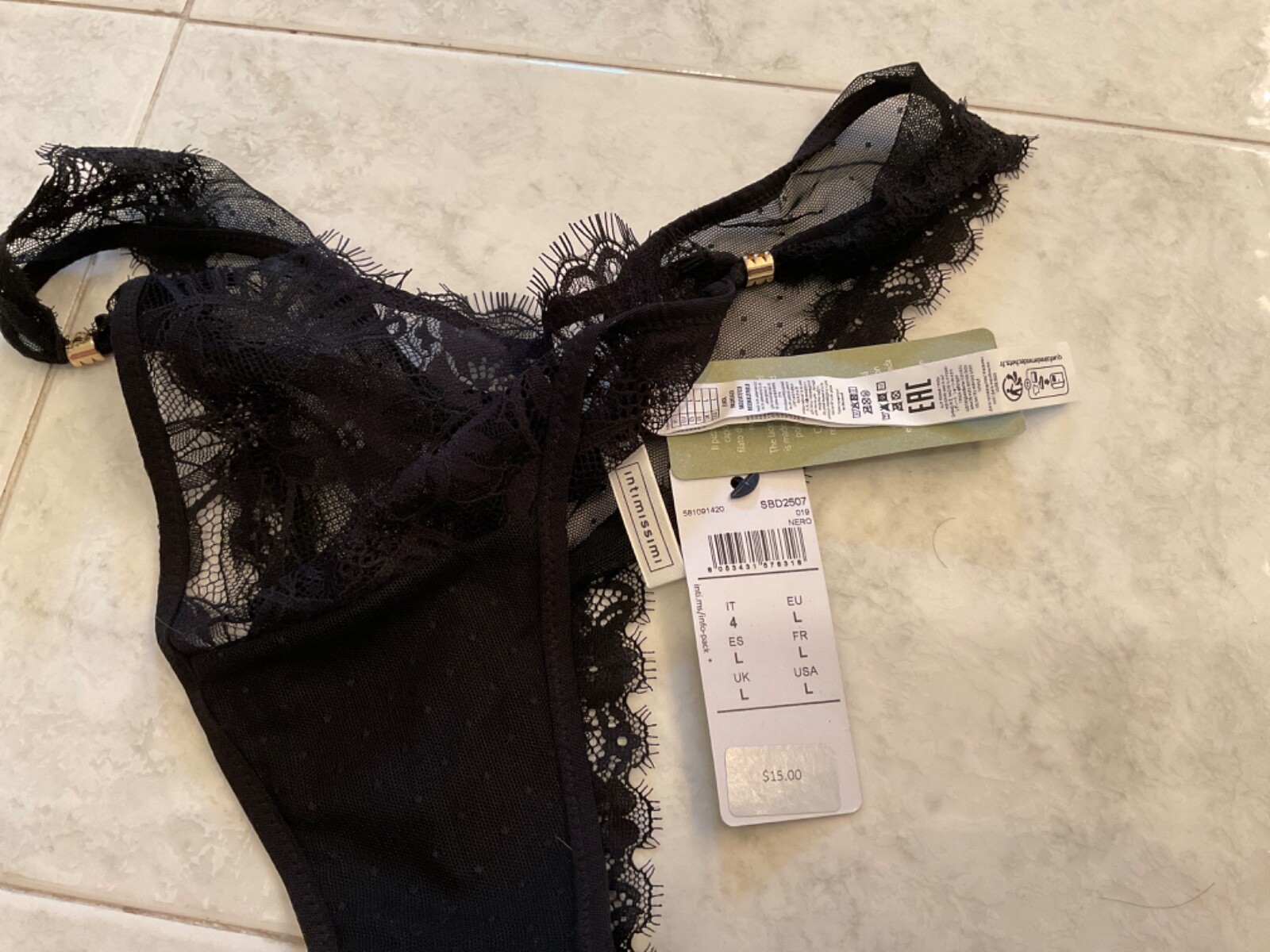 Intimissimi Ceralacca Italian Women’s Black Thongs Panty Size L~ NWT