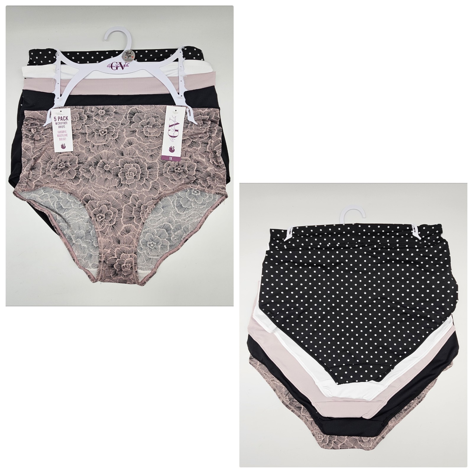 5 Pk GLORIA VANDERBILT Plus 1X 2X Micro No Bulge Waist Briefs Black White Beige