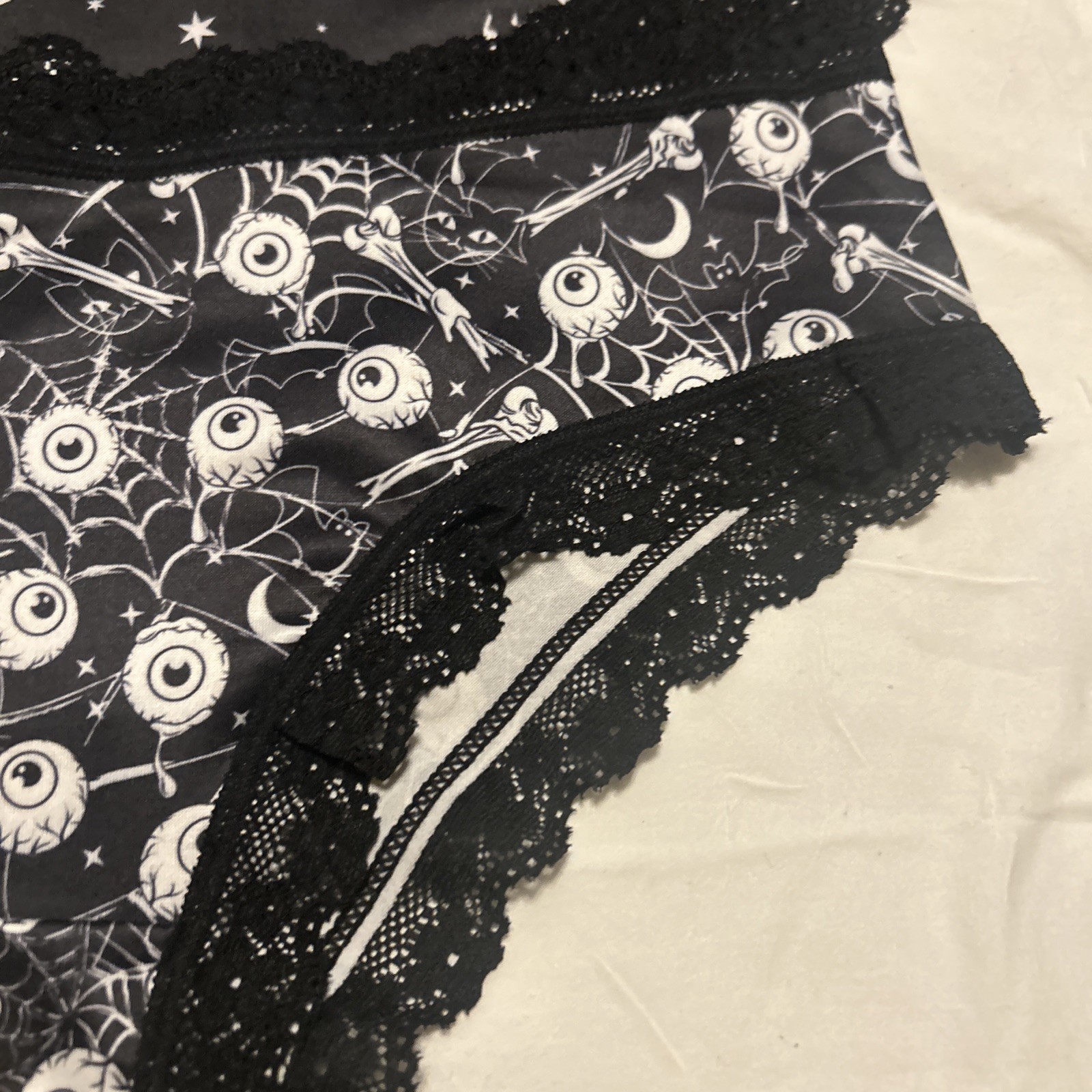 Morvia 3pk lace trim goth Emo panties S skulls Eyeballs Bones Moons Teeth New