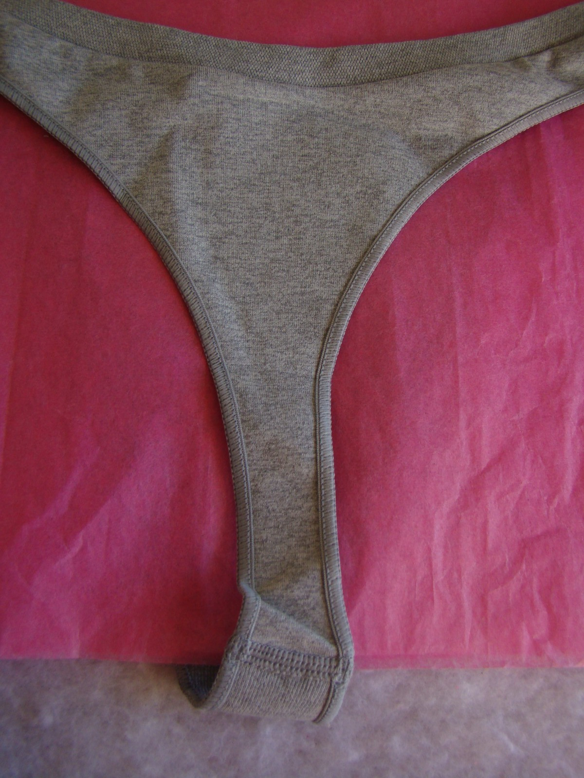 New Victoria’s Secret PINK Logo Light Gray Polyester Elastane Thong String Panty