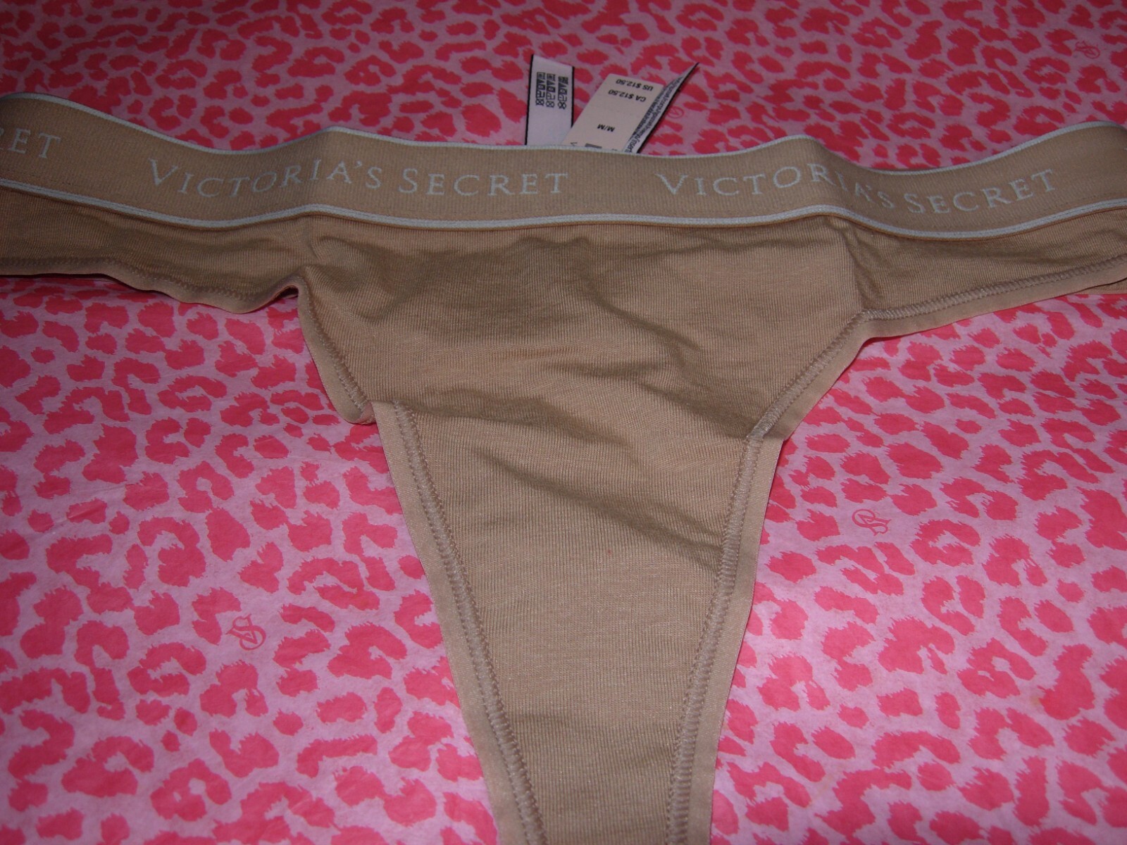 Victoria’s Secret Sexy Logo Band Lingerie Thong Beige Pantie XS S M XXL NWT
