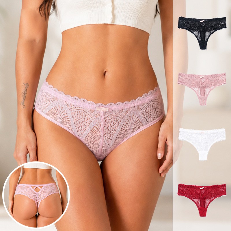 4 Pack Lot Sexy Womens Lace Panties Thongs See Through Ladies Underwear Lingerie