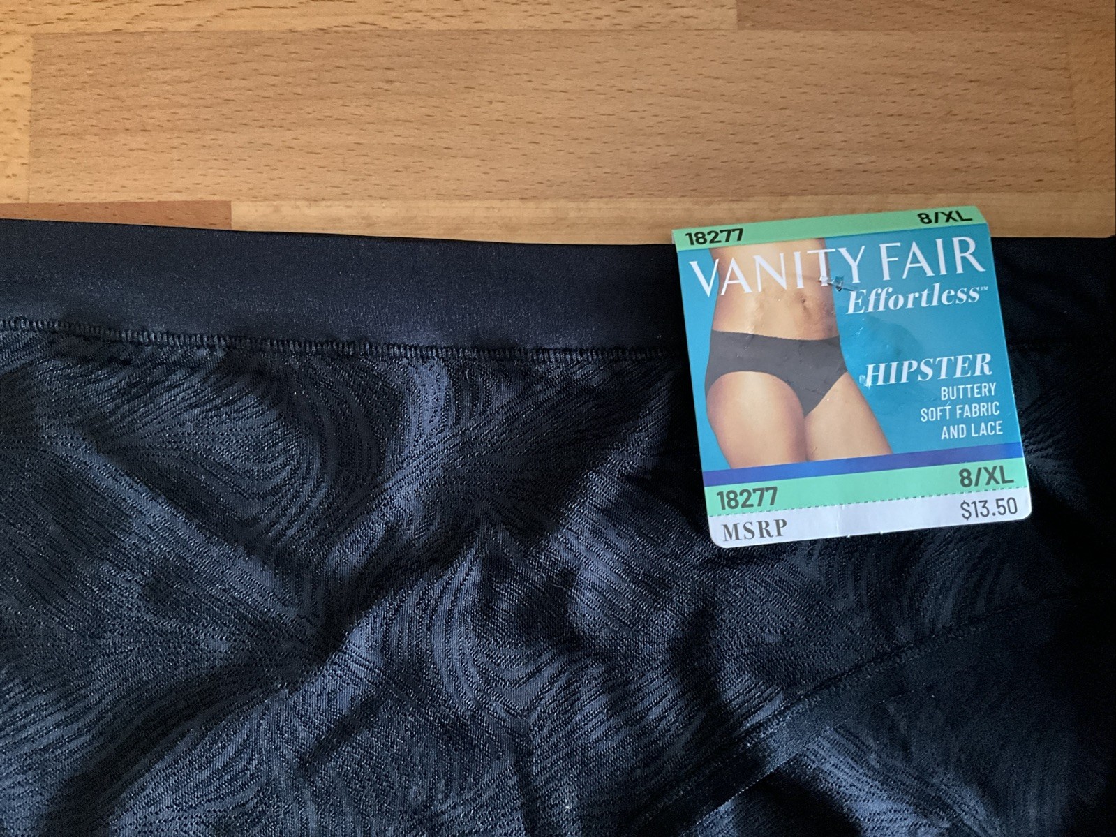 Vanity Fair Effortless Black Hipster 18277 Size 8/XL All Over Lace NWT