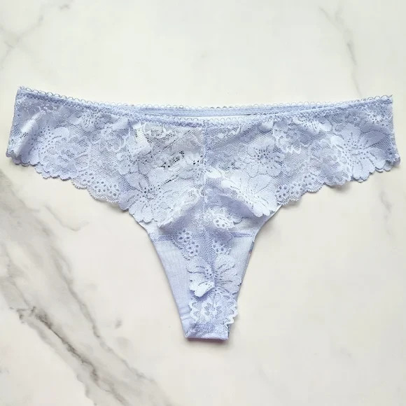 PINK Victoria’s Secret No-Show Lace-Trim Thong Panty Soft Iris Butterfly