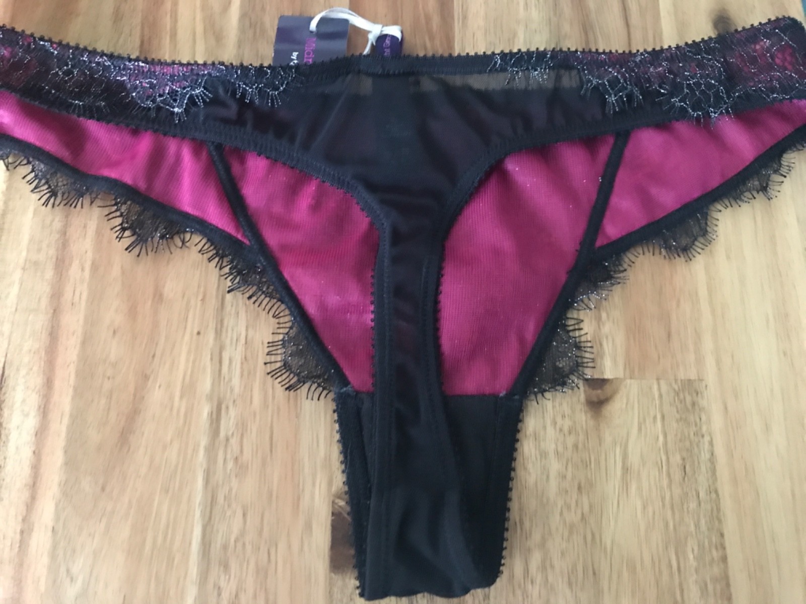 Figleaves black cranberry thong new uk 12