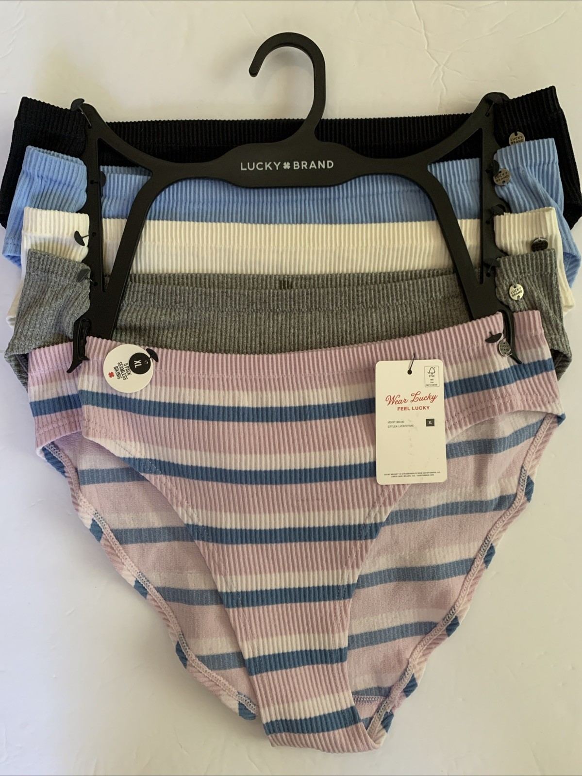 Lucky Brand Lot Of 5 Underwear Panties XL New NWT Black White Blue Gray Striped