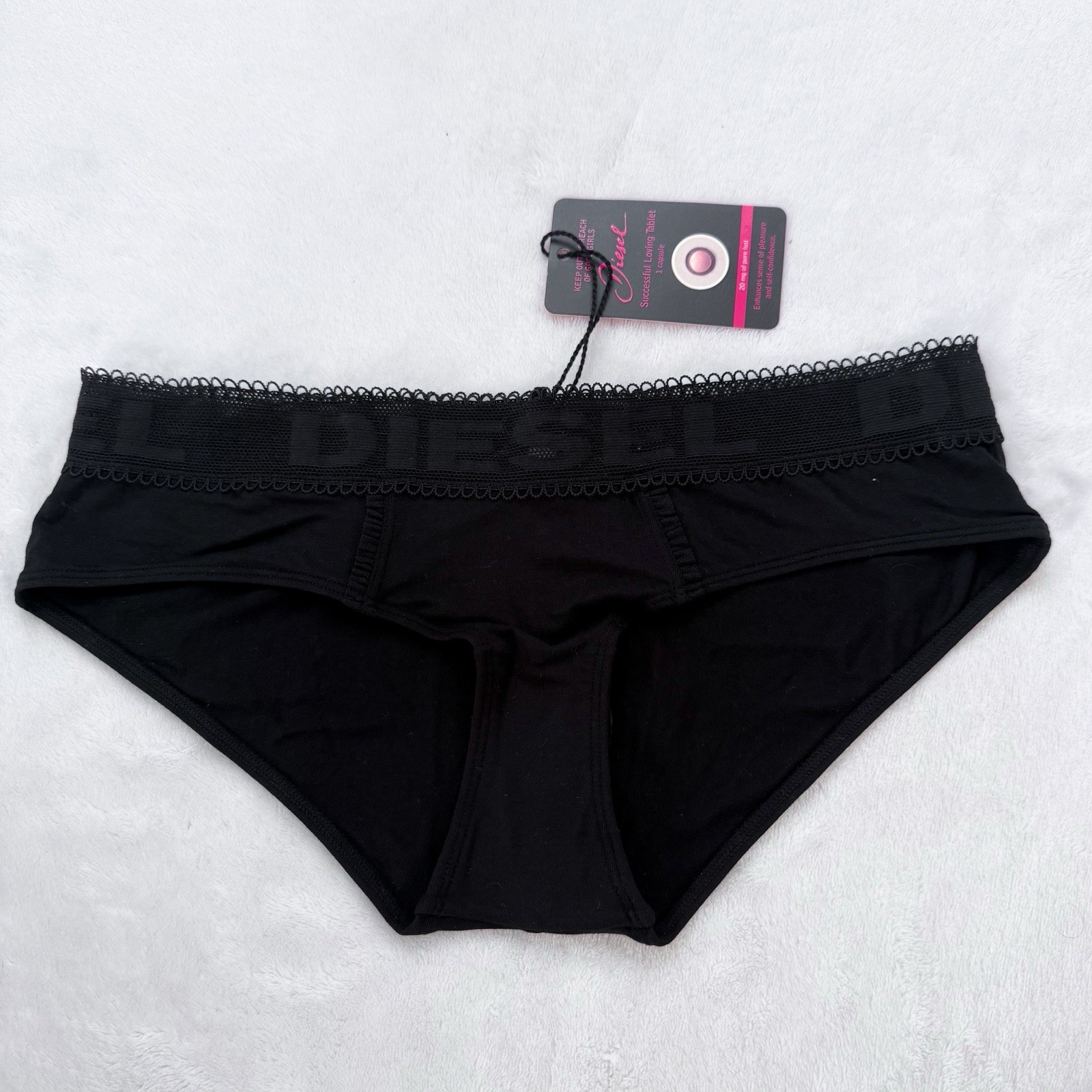 Diesel Vintage Black Fabric/Lace Bikini Panties Medium Deadstock NWT Cute Sexy