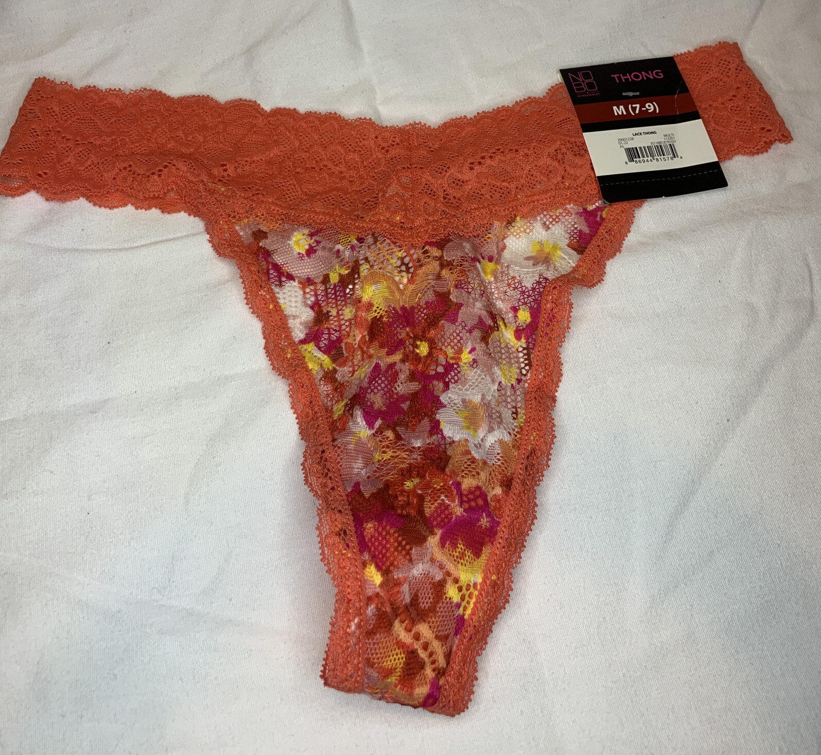 No Boundaries Lace Thong Panties Size M (7-9) Orange Multicolor Design