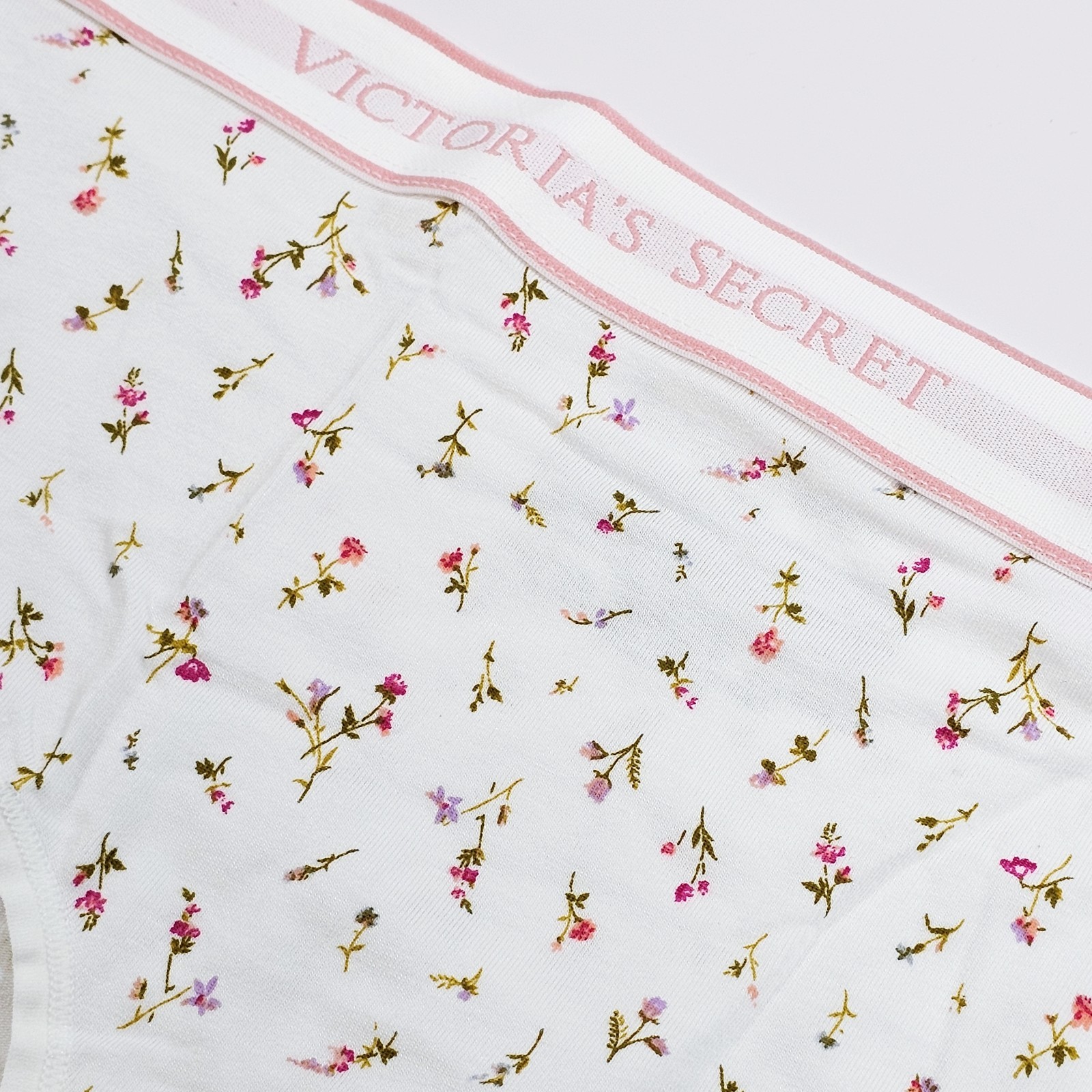 Victoria’s Secret White Ditsy Floral Cotton Brief Panties with Logo Waist Size S