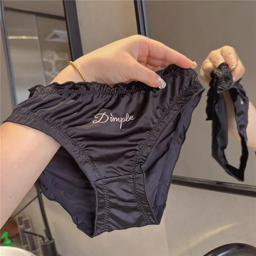 Mid Rise Satin Panties Letter Print Women Soft Stretch Breathable Comfort Fit