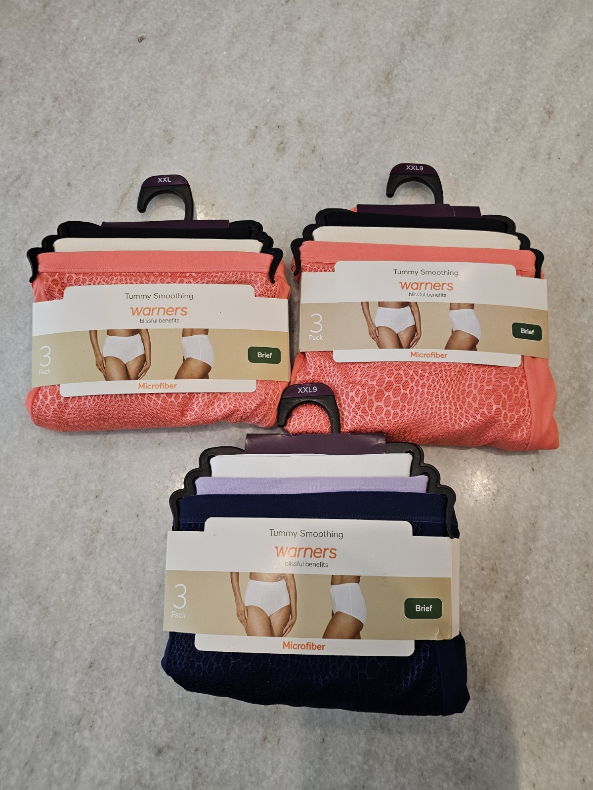 3 Warners Blissful Benefits Tummy-Smoothing Comfort Microfiber Brief 3pk 2xl