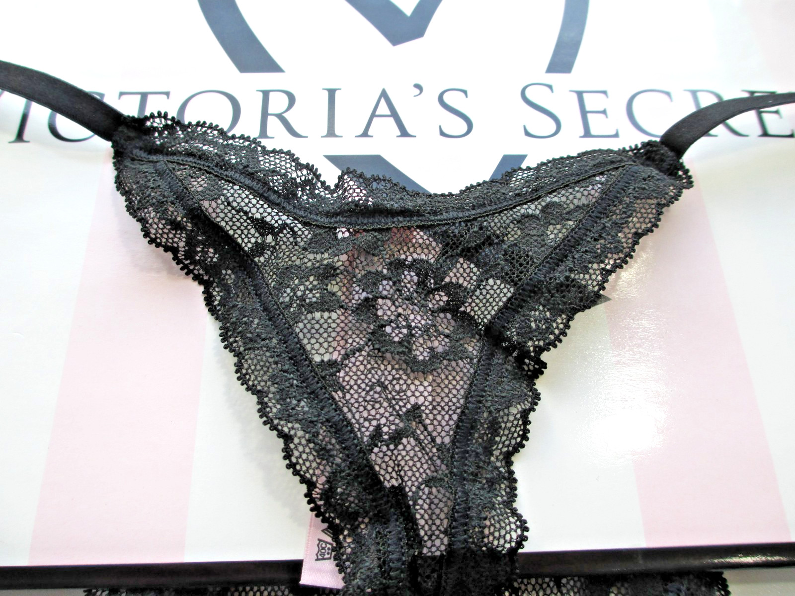 VICTORIA’S SECRET High Leg String Thong Panty VS Black Lace S L SMALL LARGE NWT