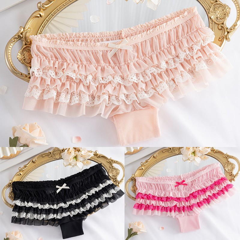 3 Pack Lot Sexy Womens Lace Panties Underwear Sheer Briefs Lingeries Pleated