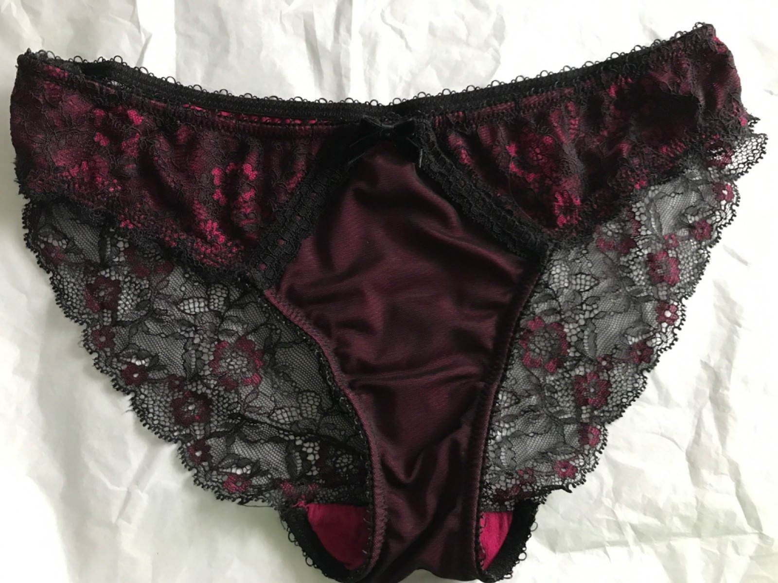 Black wine Linned lace knickers briefs NEW UK 8 X branded brief NEW
