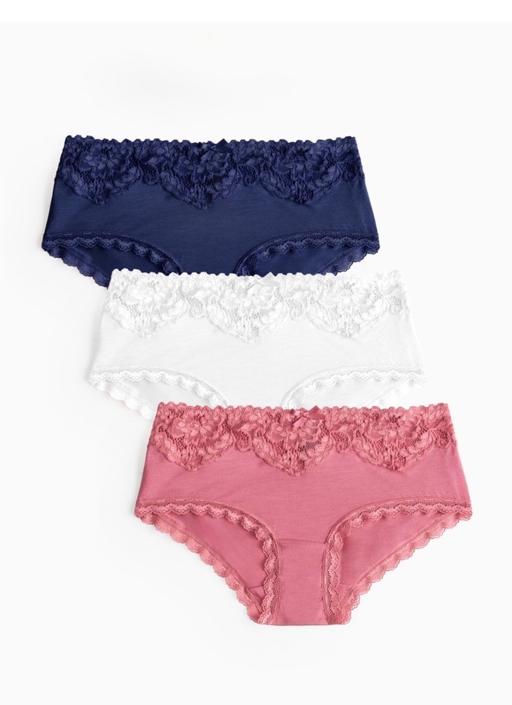 Ladies 3 Pack Multi Short Plan lace details Knickers, Elegant Lace Panties size6