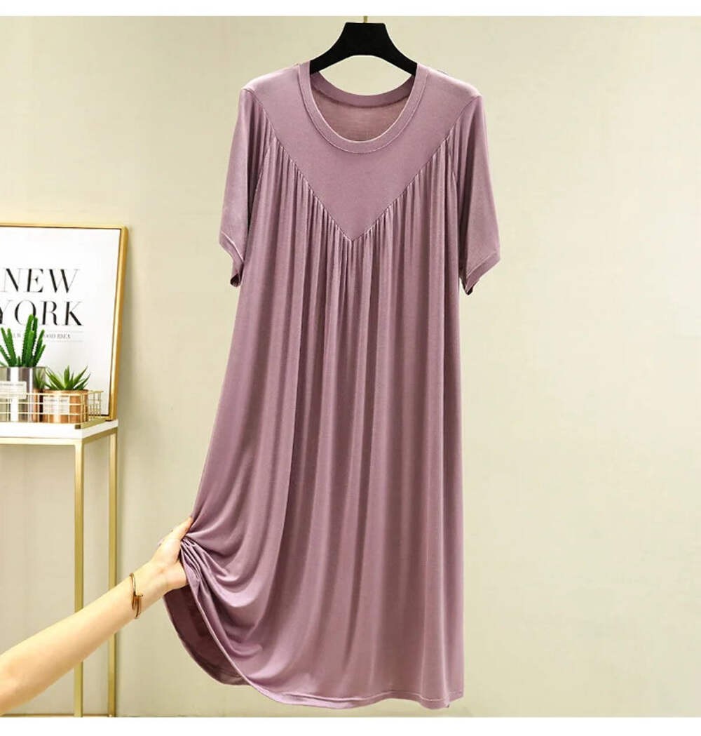 Loose plus Size Sp Dr Modal Women’s Summer Thin Home Gown Skirt Sle round Ne ort