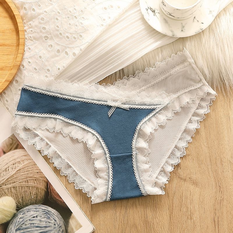 Antibacterial Patchwork Lace Panties – Breathable Hollow Cotton Mesh Underwear