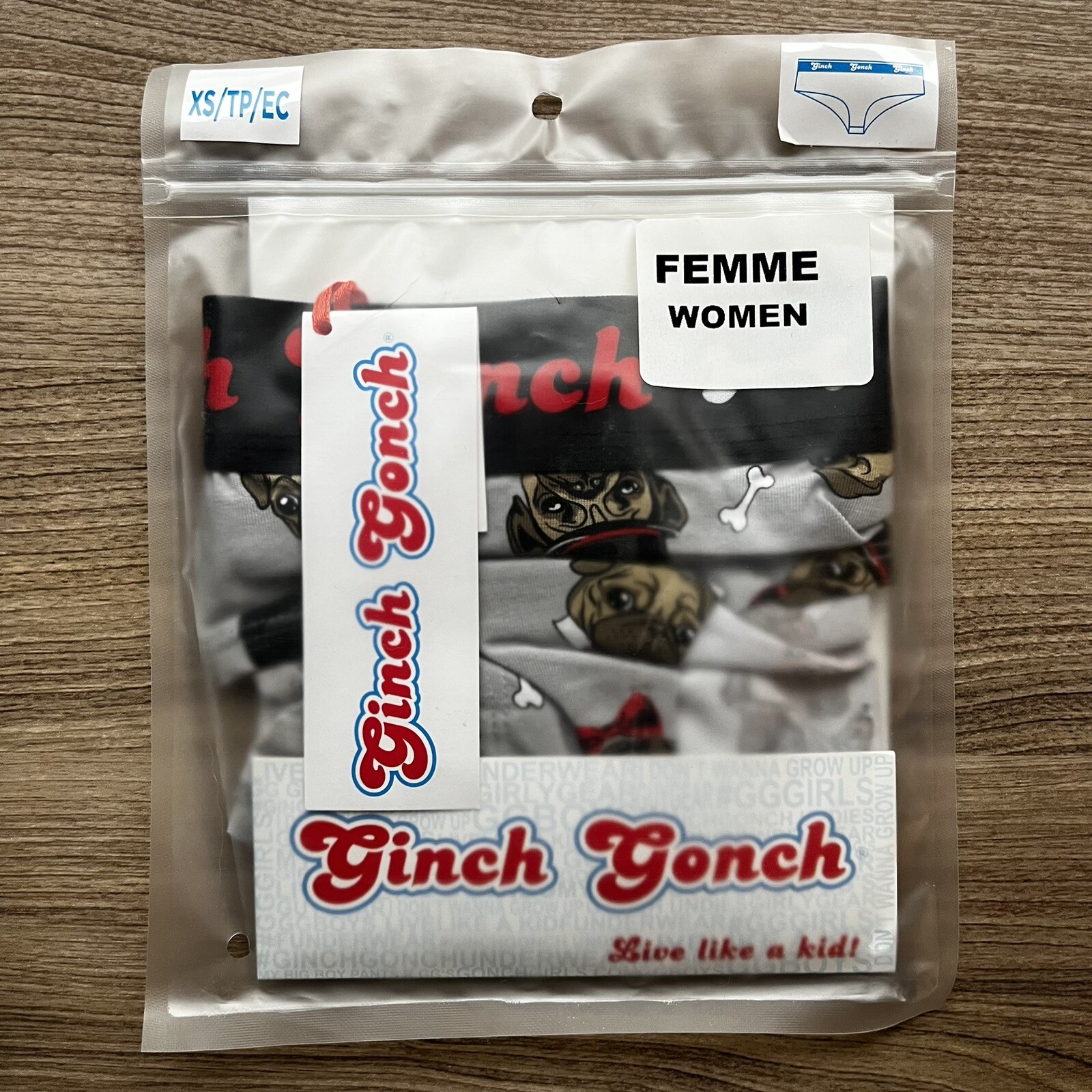 Ginch Gonch GoGo Dog PUG LIFE Women’s Fun Cotton Underwear EXTRA SMALL XS NIP