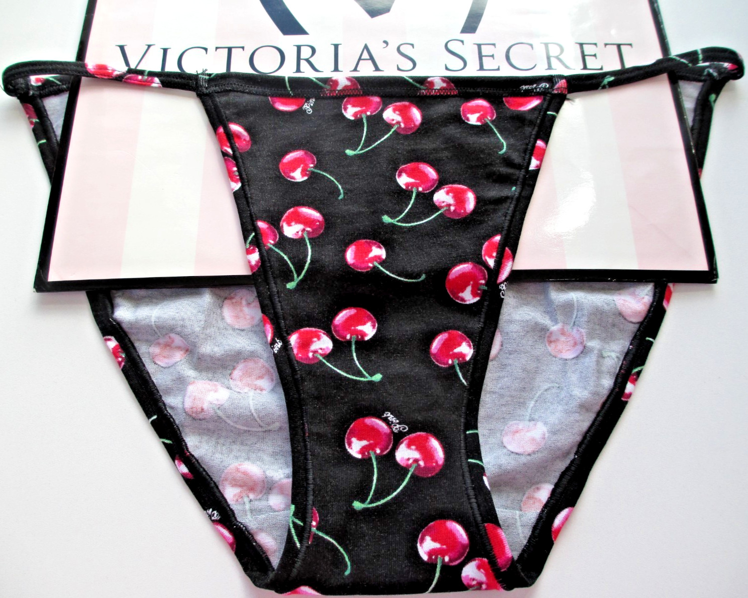 VICTORIA’S SECRET PINK Cotton String Bikini Panty VS Black Cherries S M L XL NWT